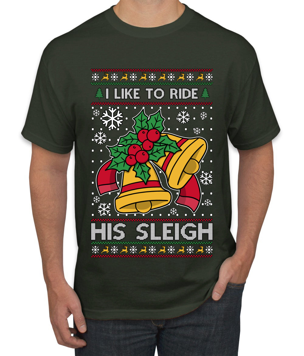 I Like To Ride His Sleigh, Ugly Christmas Sweater Unisex Men's T-Shirt