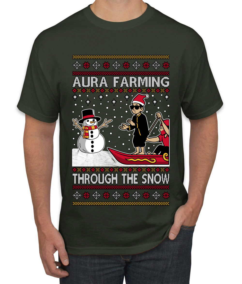 Aura Farming Through The Snow Meme, Ugly Christmas Sweater Unisex Men's T-Shirt