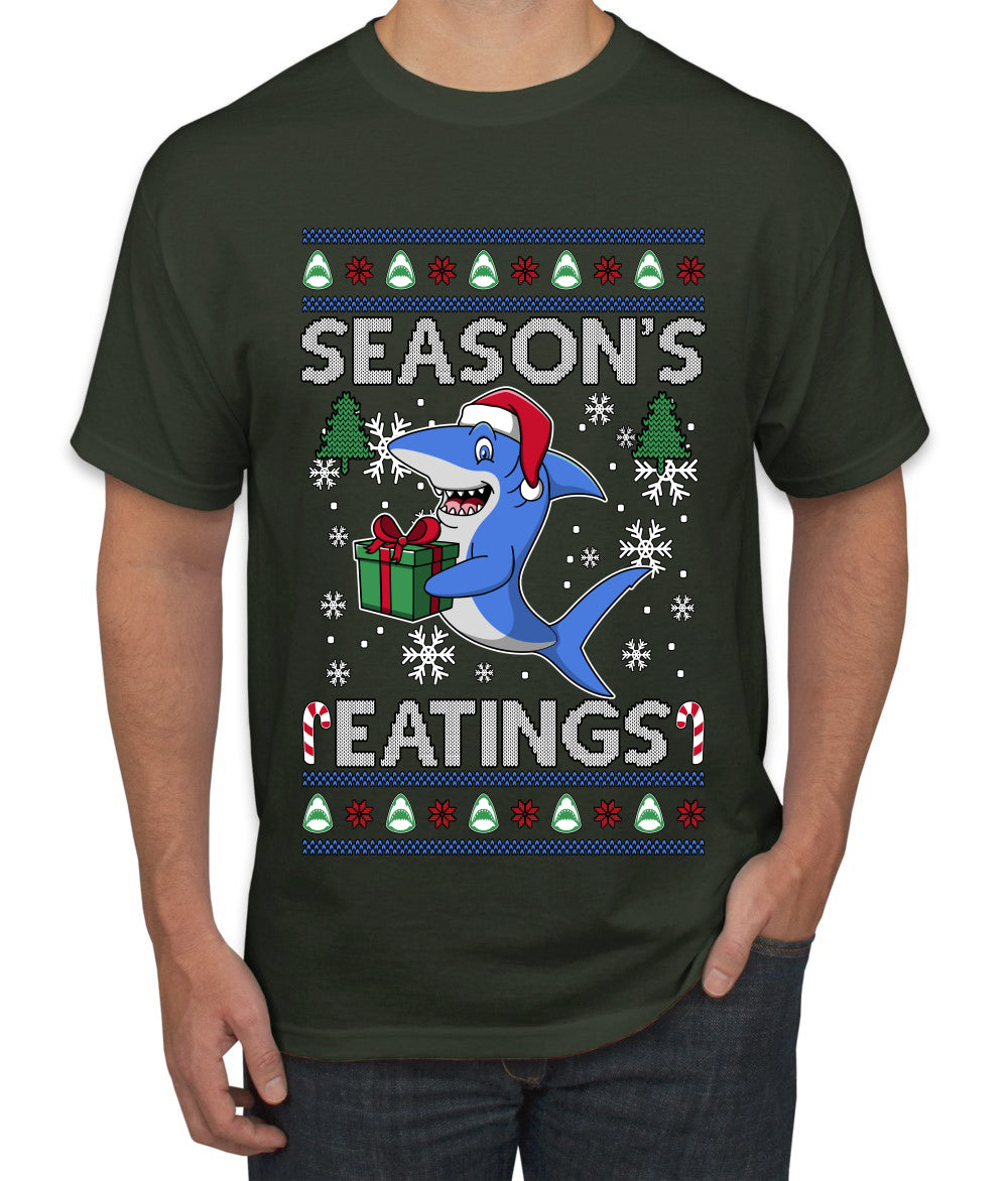 Season's Eatings Shark, Ugly Christmas Sweater Unisex Men's T-Shirt