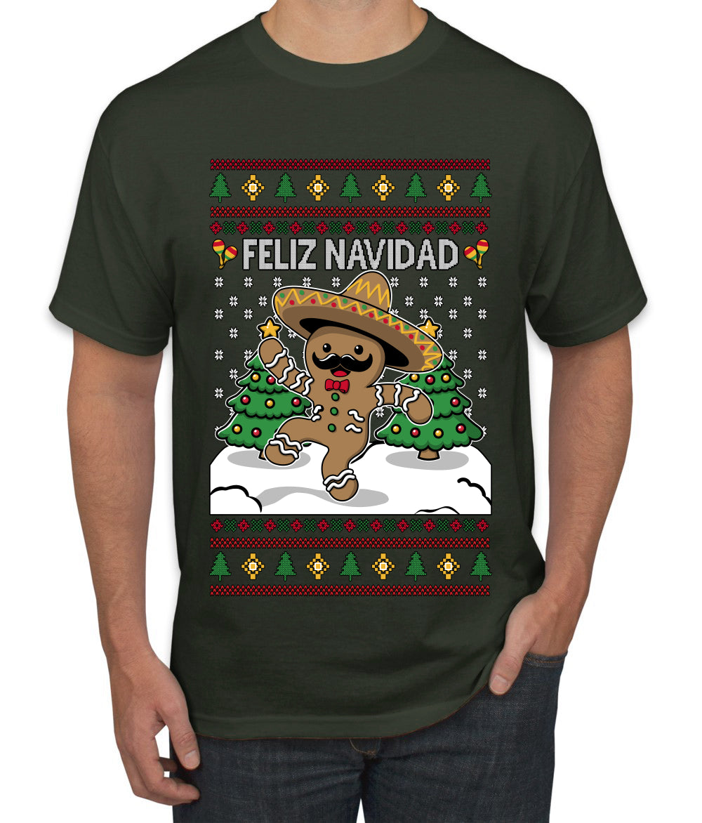 Feliz Navidad Dancing Gingerbread Man, Ugly Christmas Sweater Unisex Men's T-Shirt