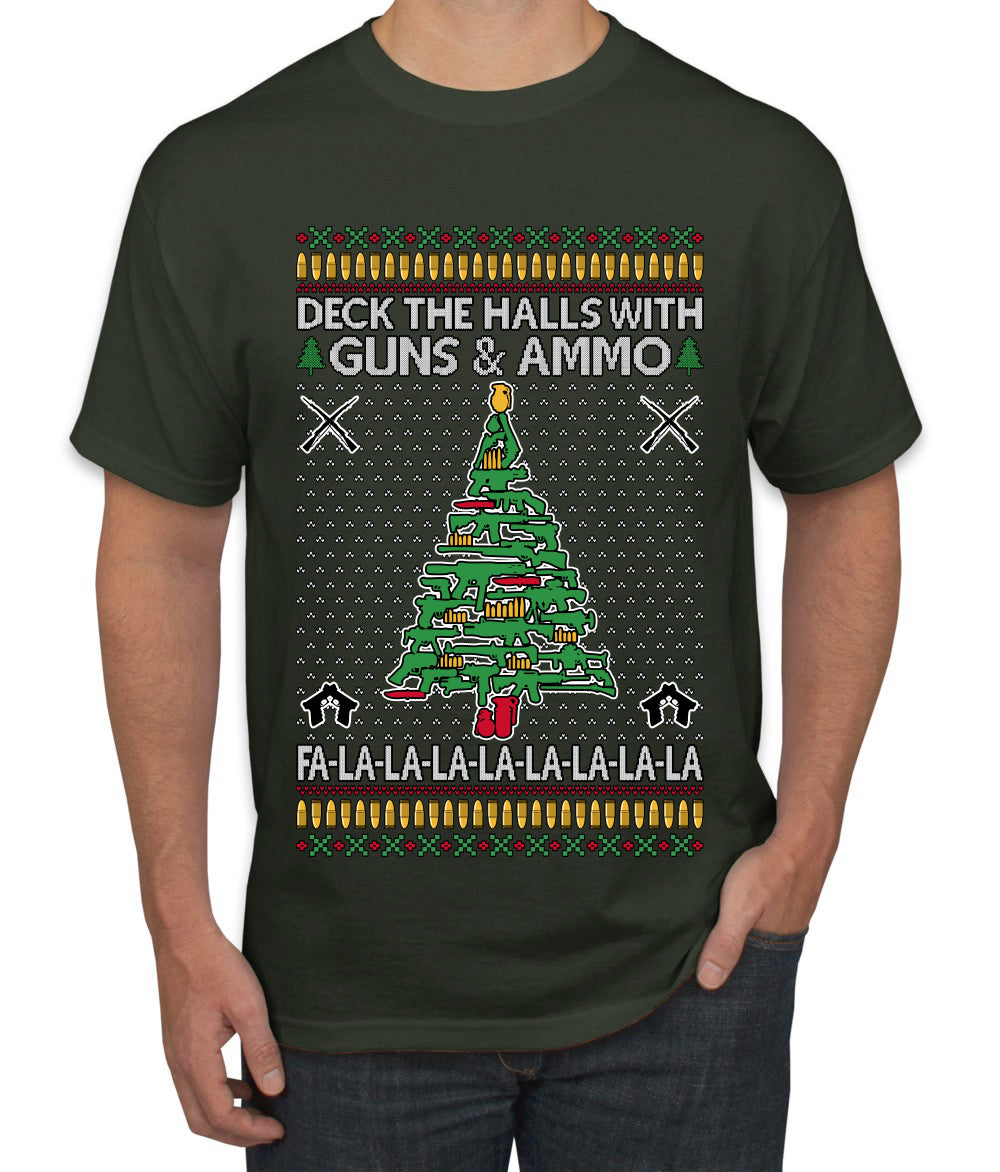 Deck The Halls With Guns & Ammo Fa La La La La, Ugly Christmas Sweater Unisex Men's T-Shirt