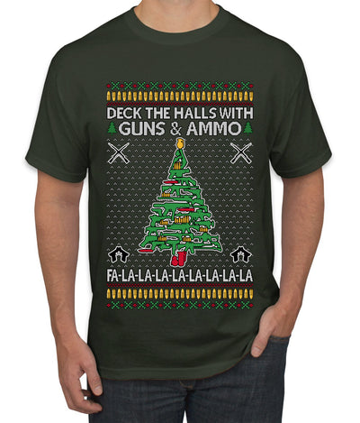 Deck The Halls With Guns & Ammo Fa La La La La, Ugly Christmas Sweater Unisex Men's T-Shirt