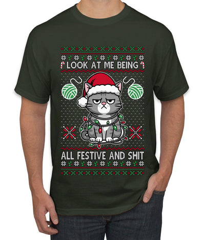 Look At Me Being All Festive And Shit, Ugly Christmas Sweater Unisex Men's T-Shirt