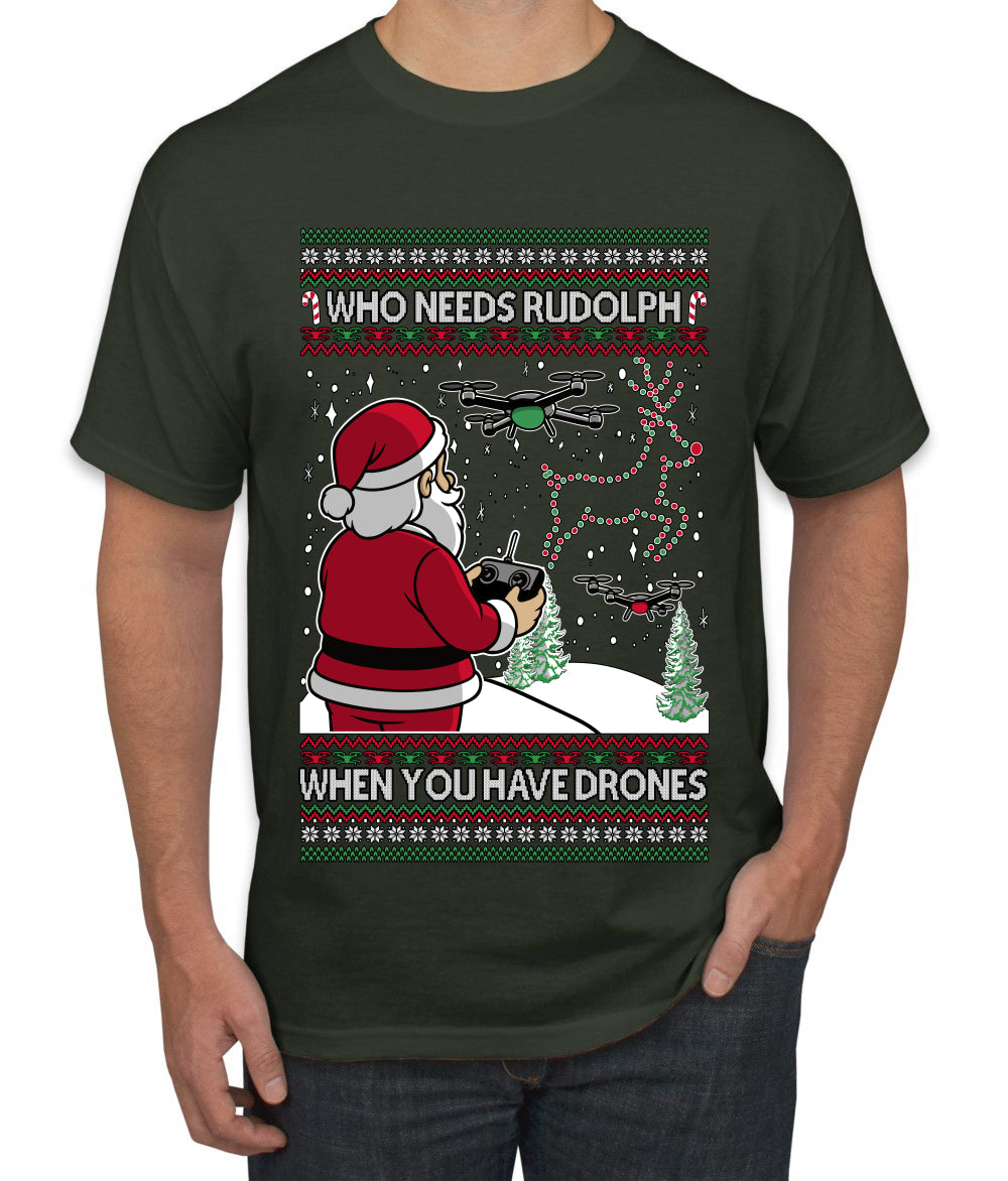 Santa Drone Show Reindeer, Ugly Christmas Sweater Unisex Men's T-Shirt