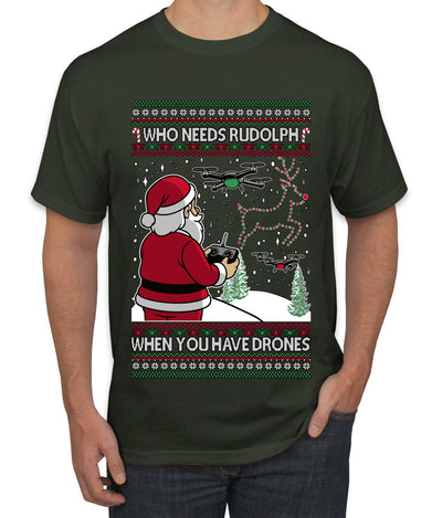Santa Drone Show Reindeer, Ugly Christmas Sweater Unisex Men's T-Shirt