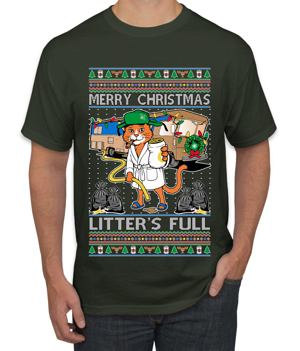 Litters Full Cat, Ugly Christmas Sweater Unisex Men's T-Shirt
