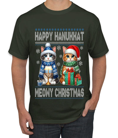 Happy Hanukkat Meowy Christmas, Ugly Christmas Sweater Unisex Men's T-Shirt