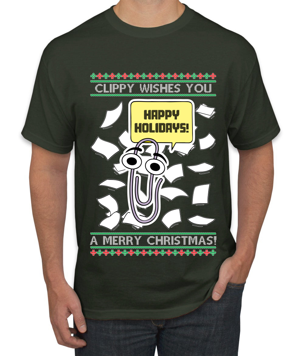 Clippy Wishes You A Merry Christmas Office Assistant, Ugly Christmas Sweater Unisex Men's T-Shirt