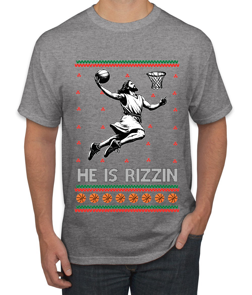 He Is Rizzin, Ugly Christmas Sweater Unisex Men's T-Shirt