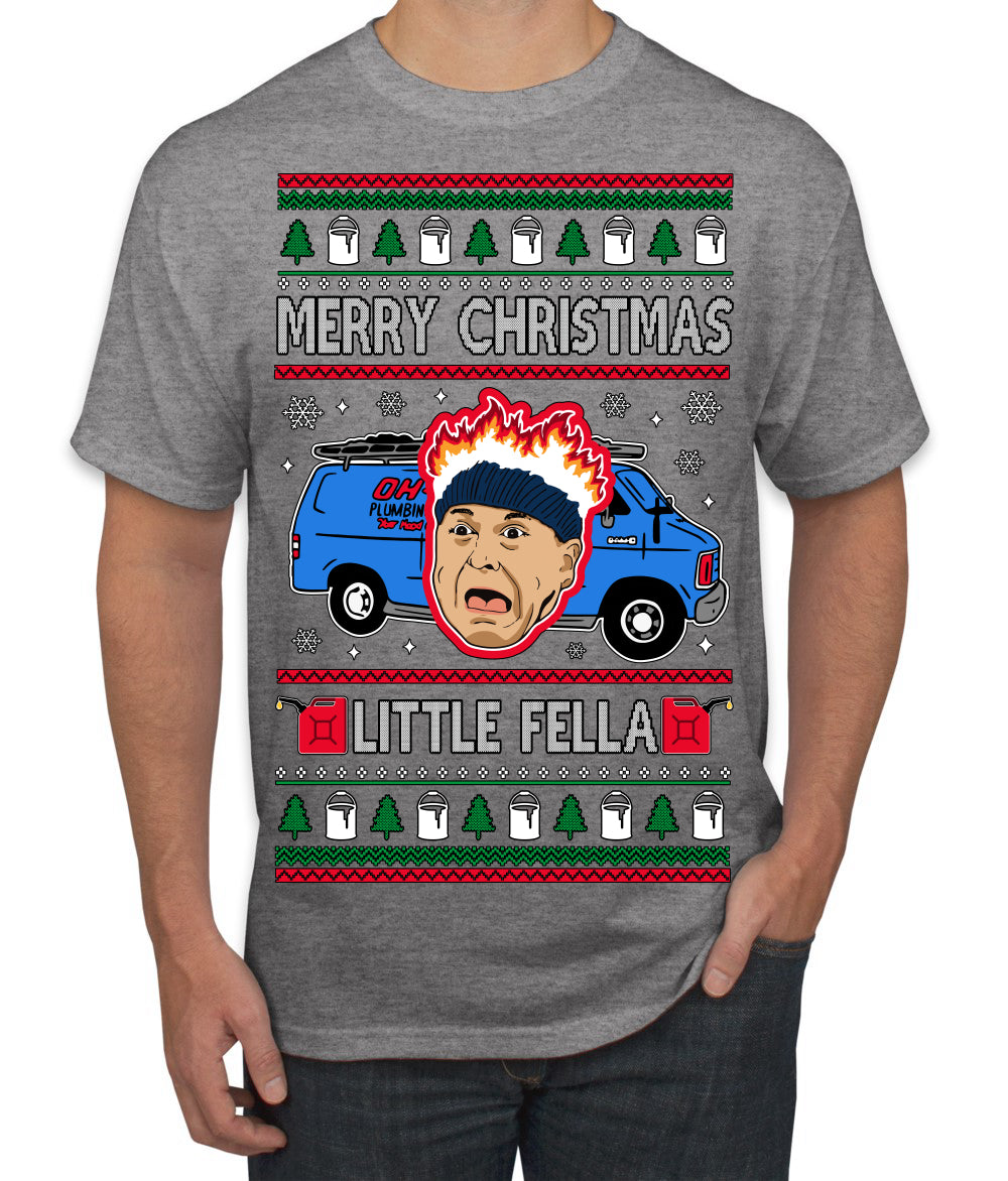 Merry Christmas Little Fella Funny 90s Harry Movie Quote Ugly Christmas Sweater Men's T-Shirt