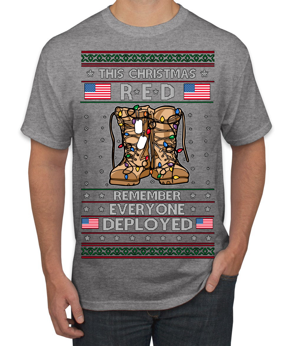 This Christmas RED Remember Everyone Deployed Veteran Ugly Christmas Sweater Men's T-Shirt