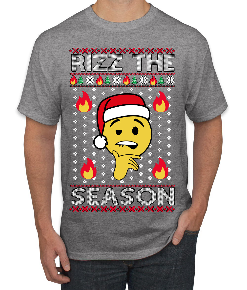 Rizz the Season Viral Internet Fire Emoji Face Meme Ugly Christmas Sweater Men's T-Shirt