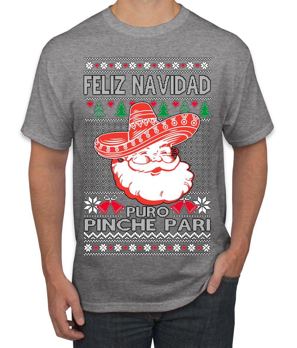 Feliz Navidad Puro Pinche Pari Funny Spanish Song Ugly Christmas Sweater Men's T-Shirt