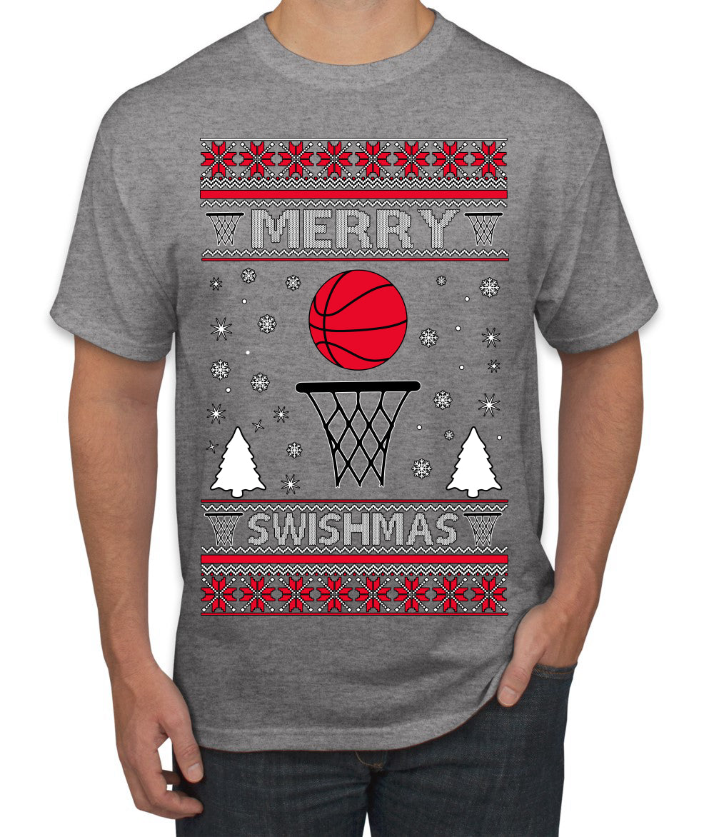 Merry Swishmas Basketball Sports Ugly Christmas Sweater Men's T-Shirt
