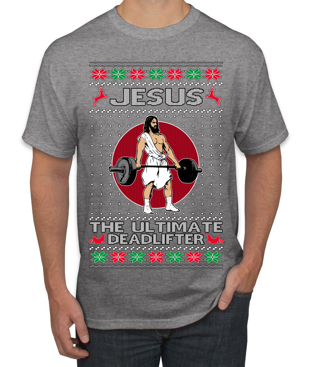 Jesus the Ultimate Deadlifter Funny Ugly Christmas Sweater Men's T-Shirt