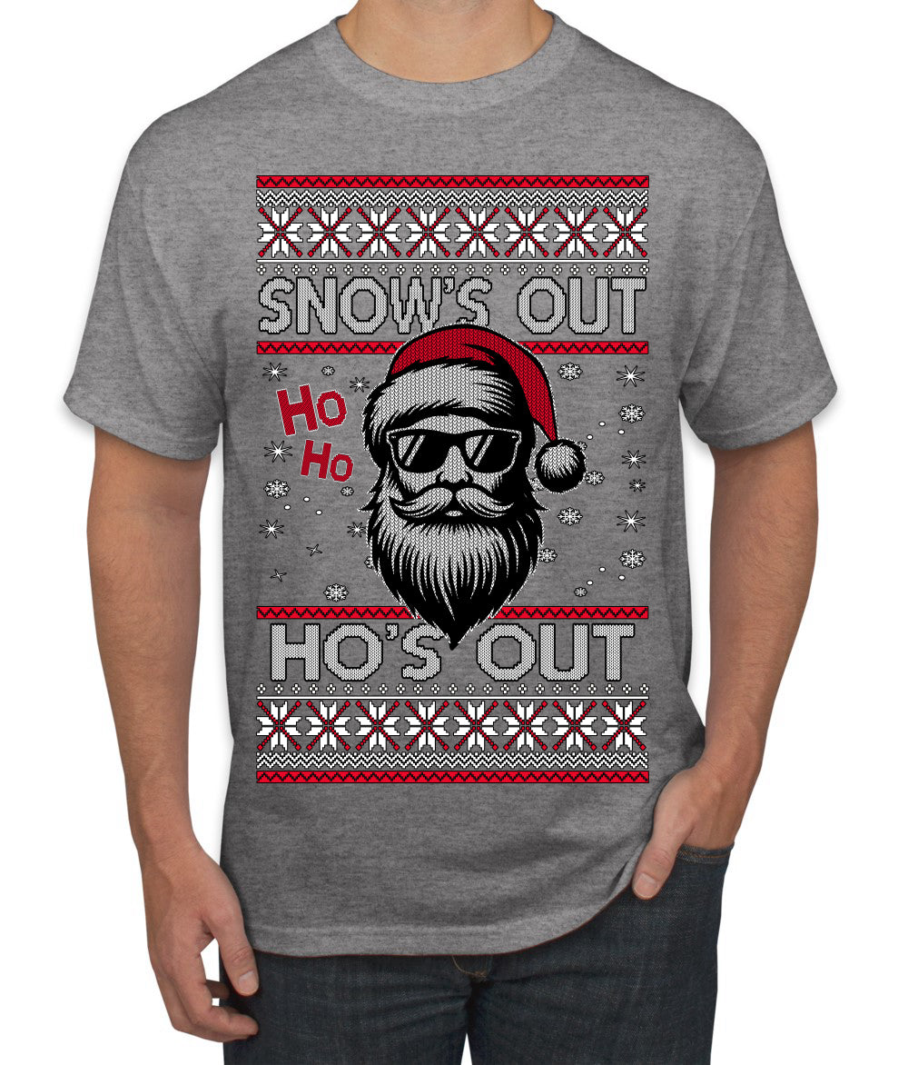 Snow's Out Hos Out | Funny Santa Claus Ugly Christmas Sweater Men's T-Shirt