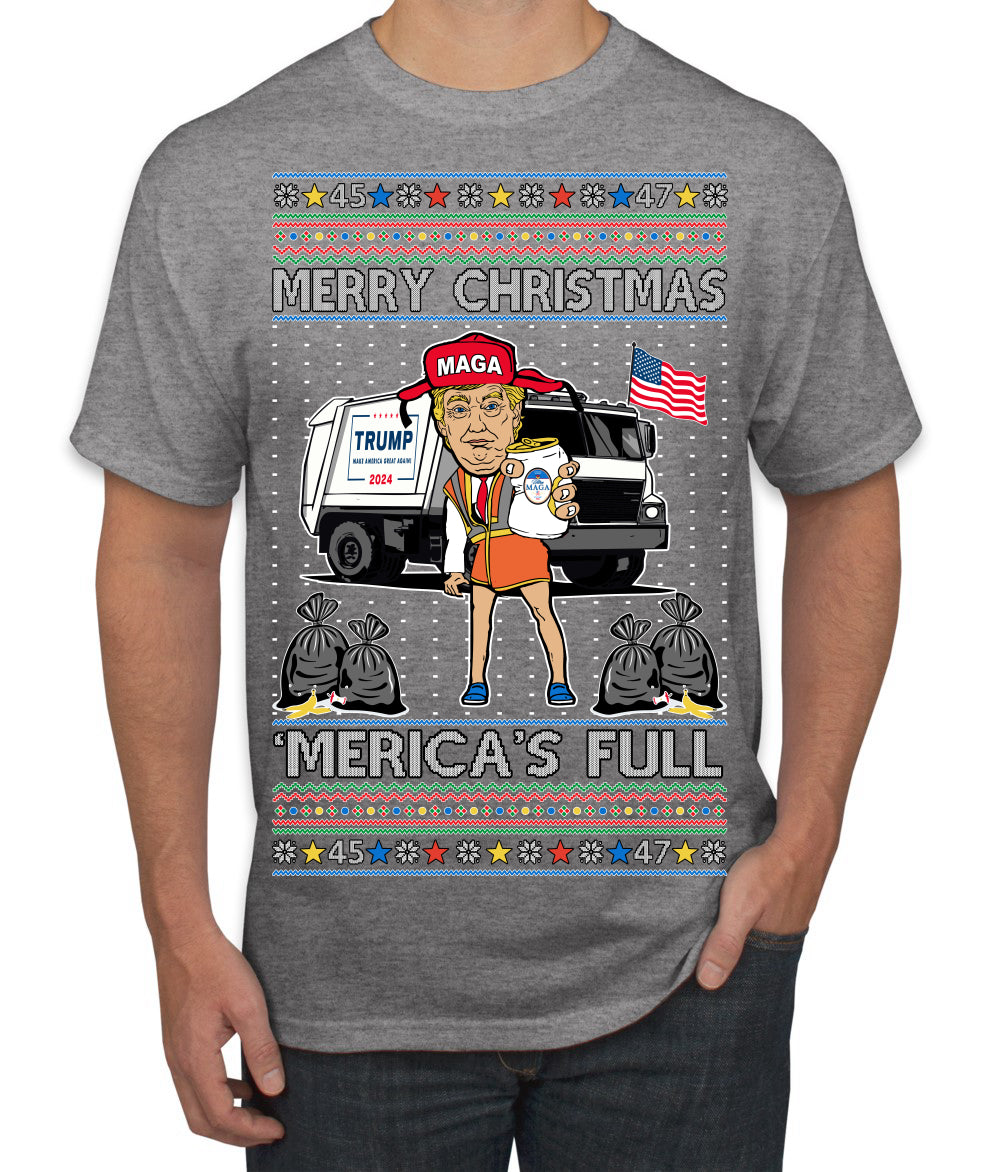 Donald Trump Merry Christmas Merica's Full Garbage Truck Ugly Christmas Sweater Men's T-Shirt