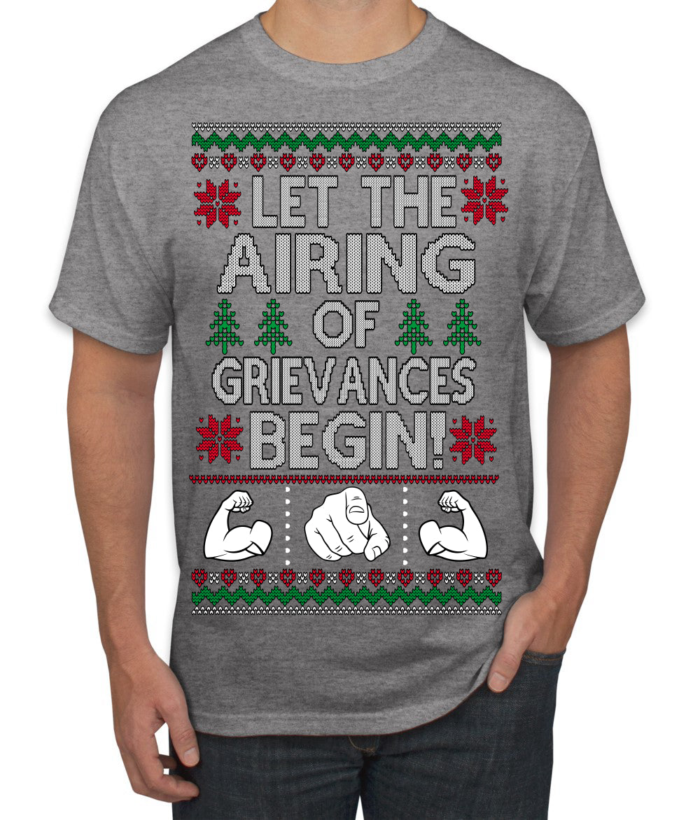 Let the Airing of Grievances Begin Funny TV Sitcom Festivus Ugly Christmas Sweater Men's T-Shirt