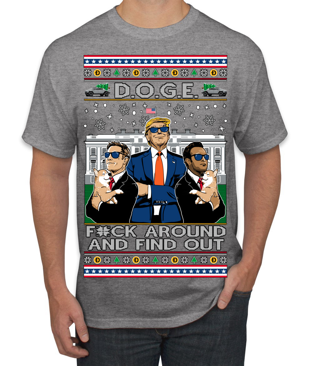 Doge F Around and Find Out Donald Trump Elon Vivek MAGA Ugly Christmas Sweater Men's T-Shirt