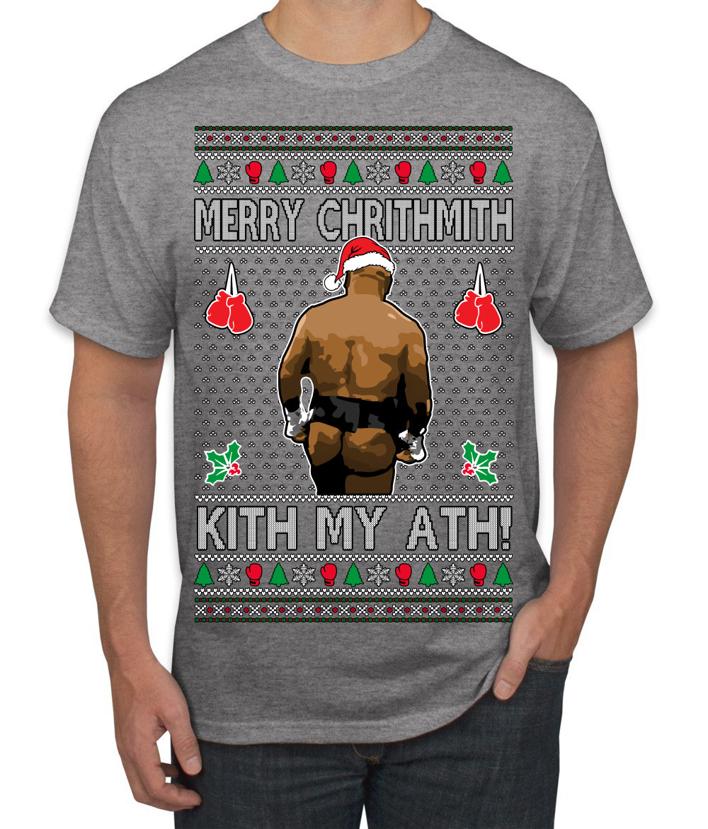 Merry Chrithmith Kith My Ath, Butt Viral Kiss My Ass Boxing Fight Meme Ugly Christmas Sweater Men's T-Shirt