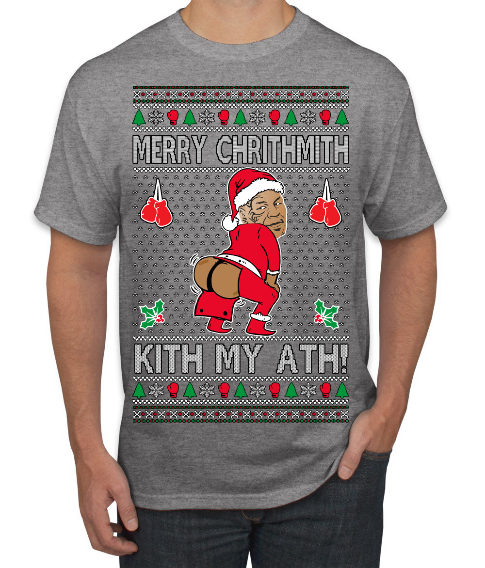 Merry Chrithmith Kith My Ath, Funny Butt Dancing, Viral Kiss My Ass Boxing Fight Meme, Men Women Ugly Christmas Sweater Men's T-Shirt