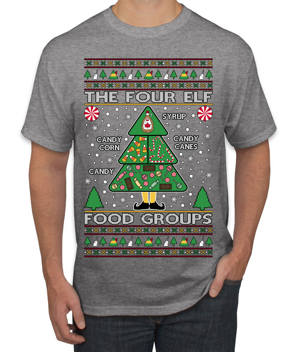 The Four Elf Food Groups Candy Canes Syrup Funny Ugly Christmas Sweater Men's T-Shirt