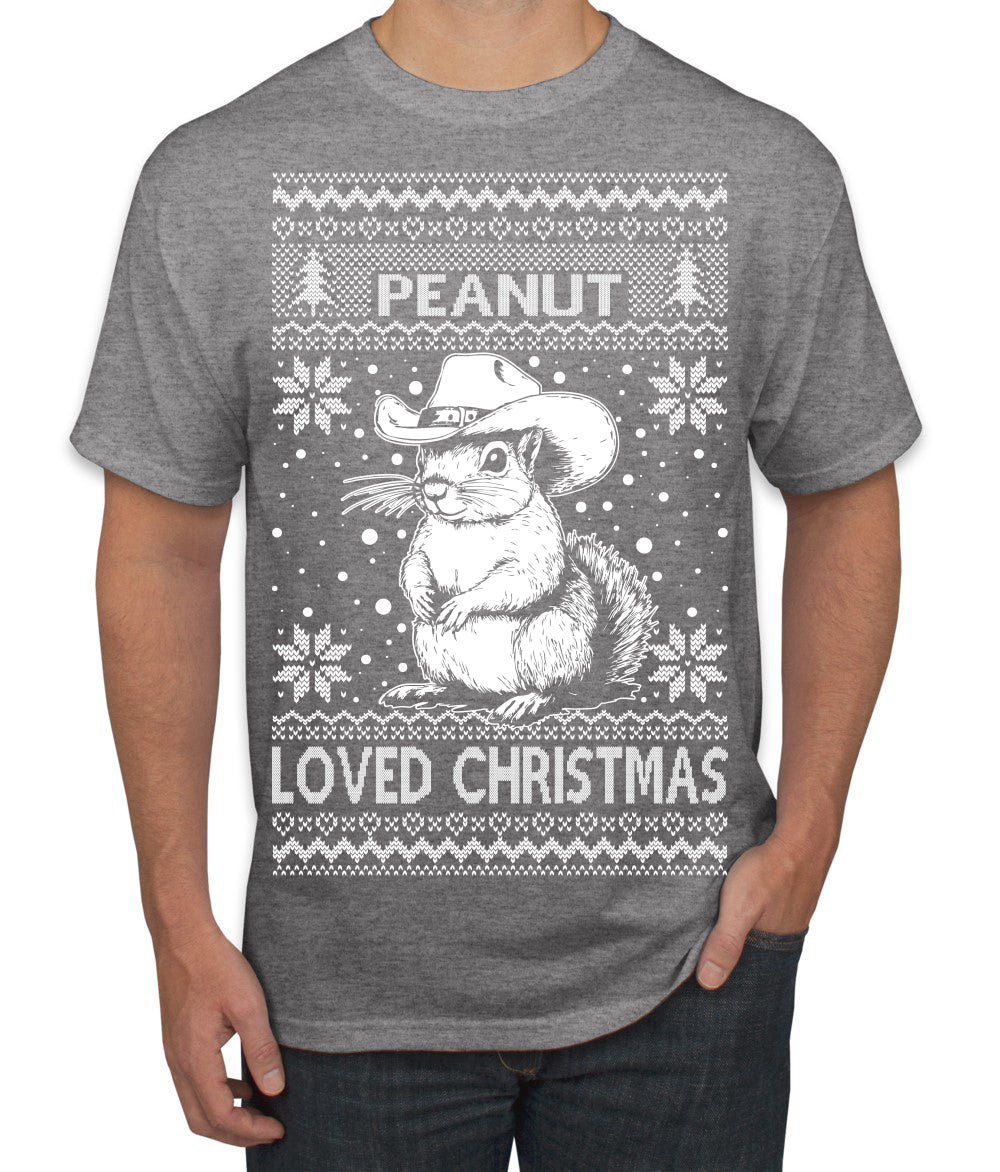 Peanut Loved Christmas RIP Funny Viral Squirrel Meme Ugly Christmas Sweater Men's T-Shirt