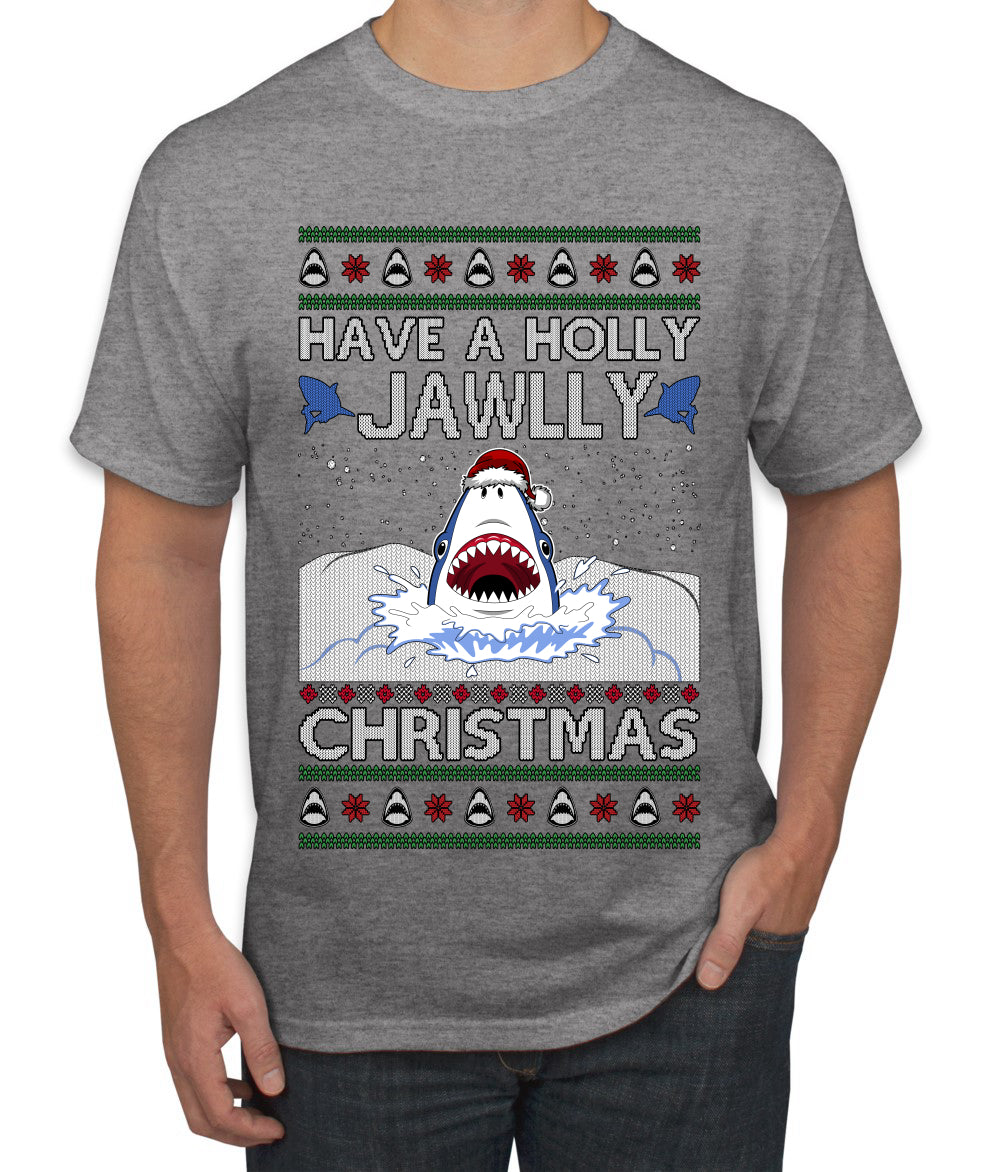 Have a Holly Jawlly Christmas, Cute Shark, Ugly Christmas Sweater Men's T-Shirt