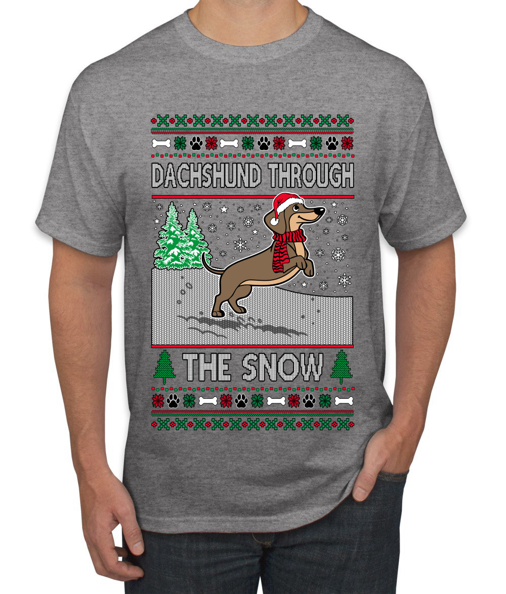 Dachshund Through The Snow, Cute Dog Christmas Sweater, Ugly Christmas Sweater Men's T-Shirt