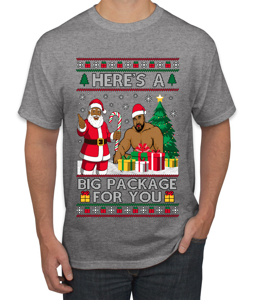 Here's A Big Package For You Black Santa Christmas Sweater, Ugly Christmas Sweater Men's T-Shirt
