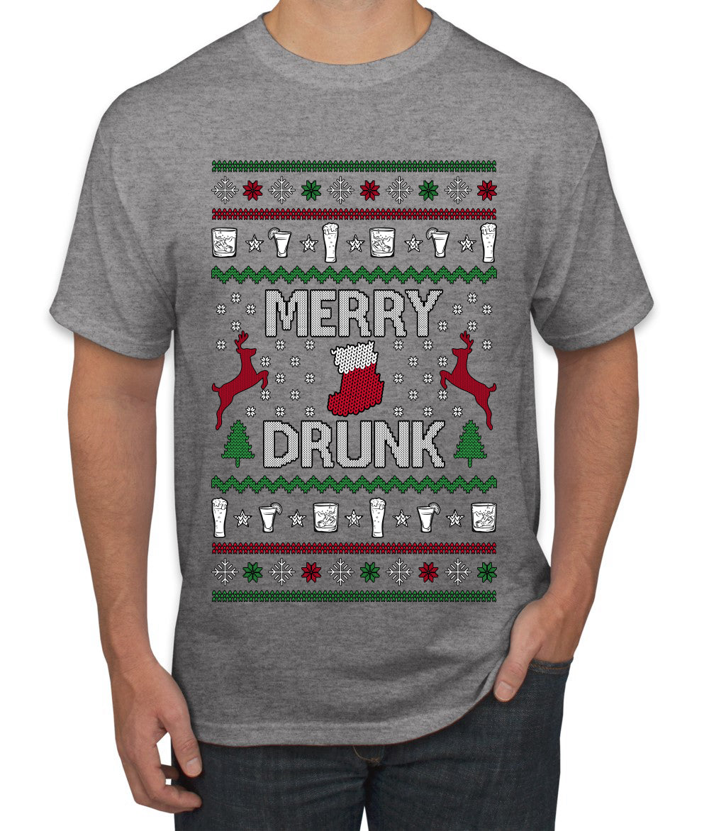 Merry Drunk, Ugly Christmas Sweater Unisex Unisex Men's T-Shirt