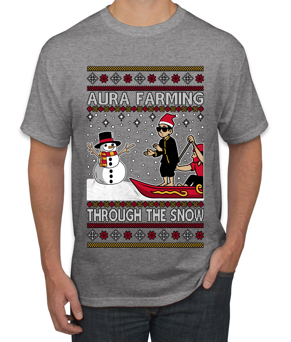 Aura Farming Through The Snow Meme, Ugly Christmas Sweater Unisex Men's T-Shirt