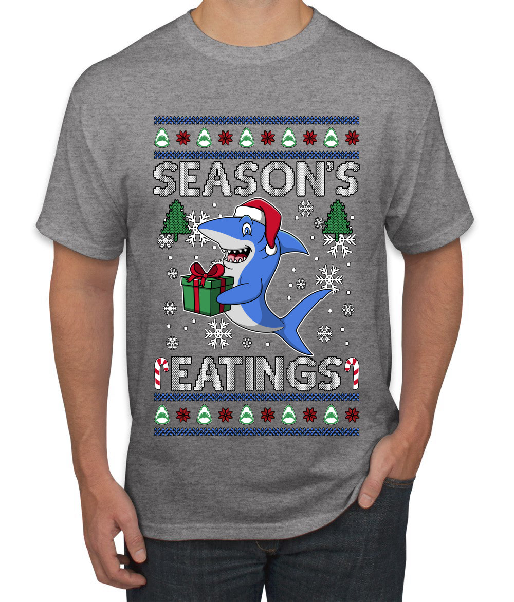 Season's Eatings Shark, Ugly Christmas Sweater Unisex Men's T-Shirt
