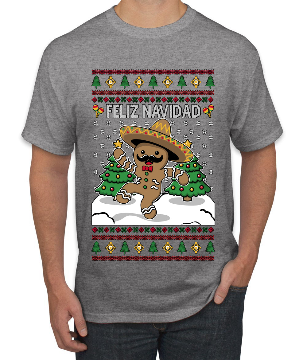 Feliz Navidad Dancing Gingerbread Man, Ugly Christmas Sweater Unisex Men's T-Shirt