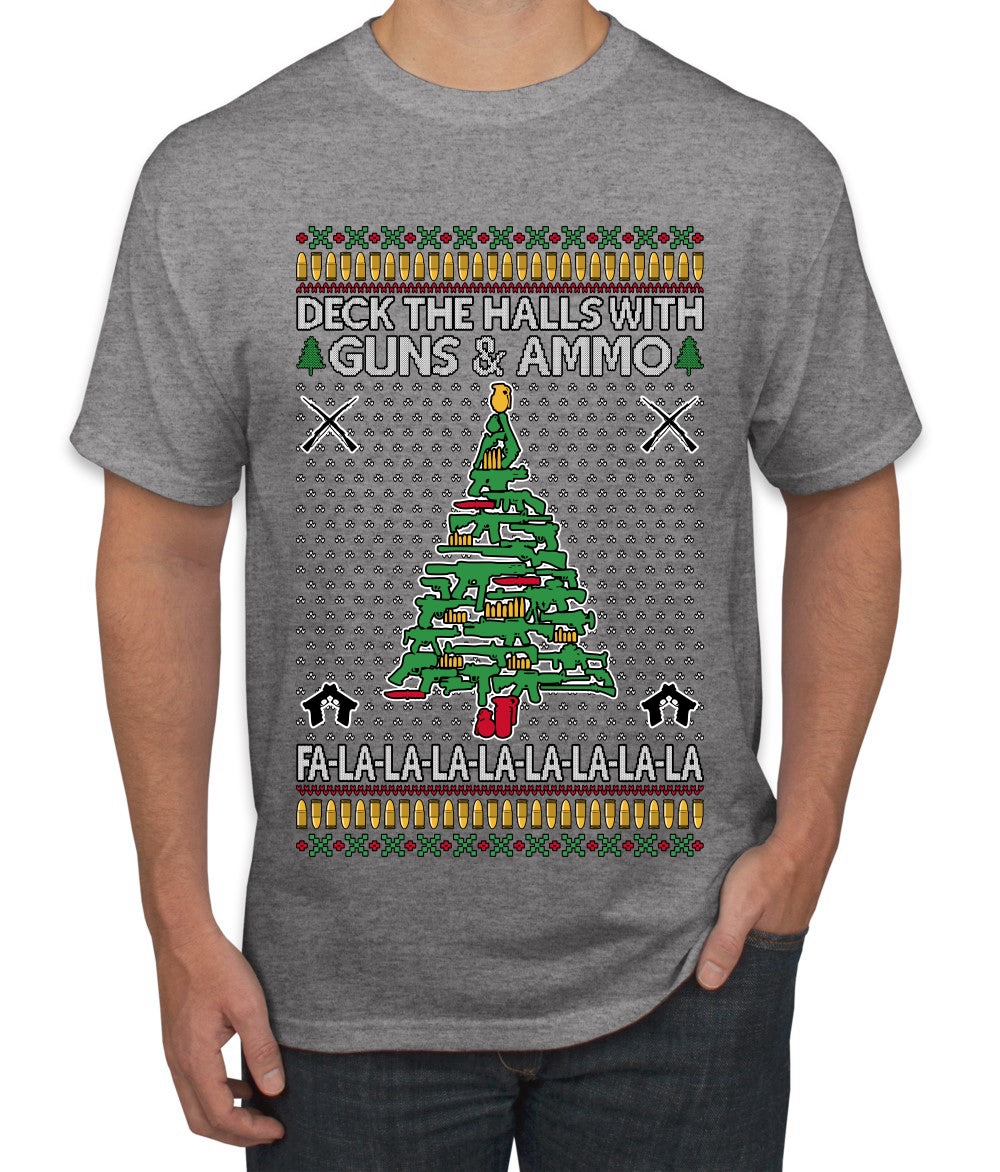 Deck The Halls With Guns & Ammo Fa La La La La, Ugly Christmas Sweater Unisex Men's T-Shirt