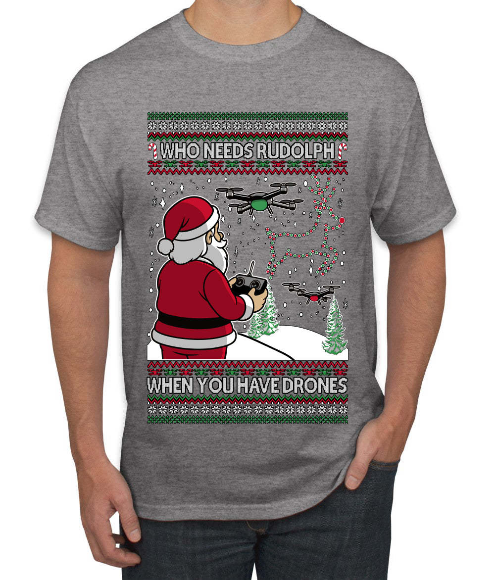 Santa Drone Show Reindeer, Ugly Christmas Sweater Unisex Men's T-Shirt