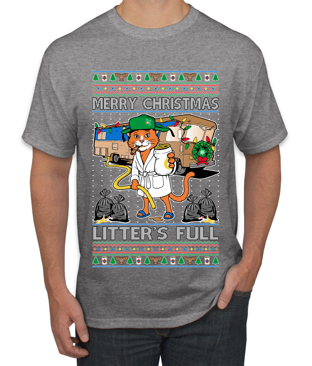 Litters Full Cat, Ugly Christmas Sweater Unisex Men's T-Shirt
