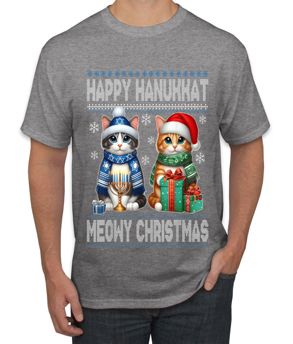Happy Hanukkat Meowy Christmas, Ugly Christmas Sweater Unisex Men's T-Shirt