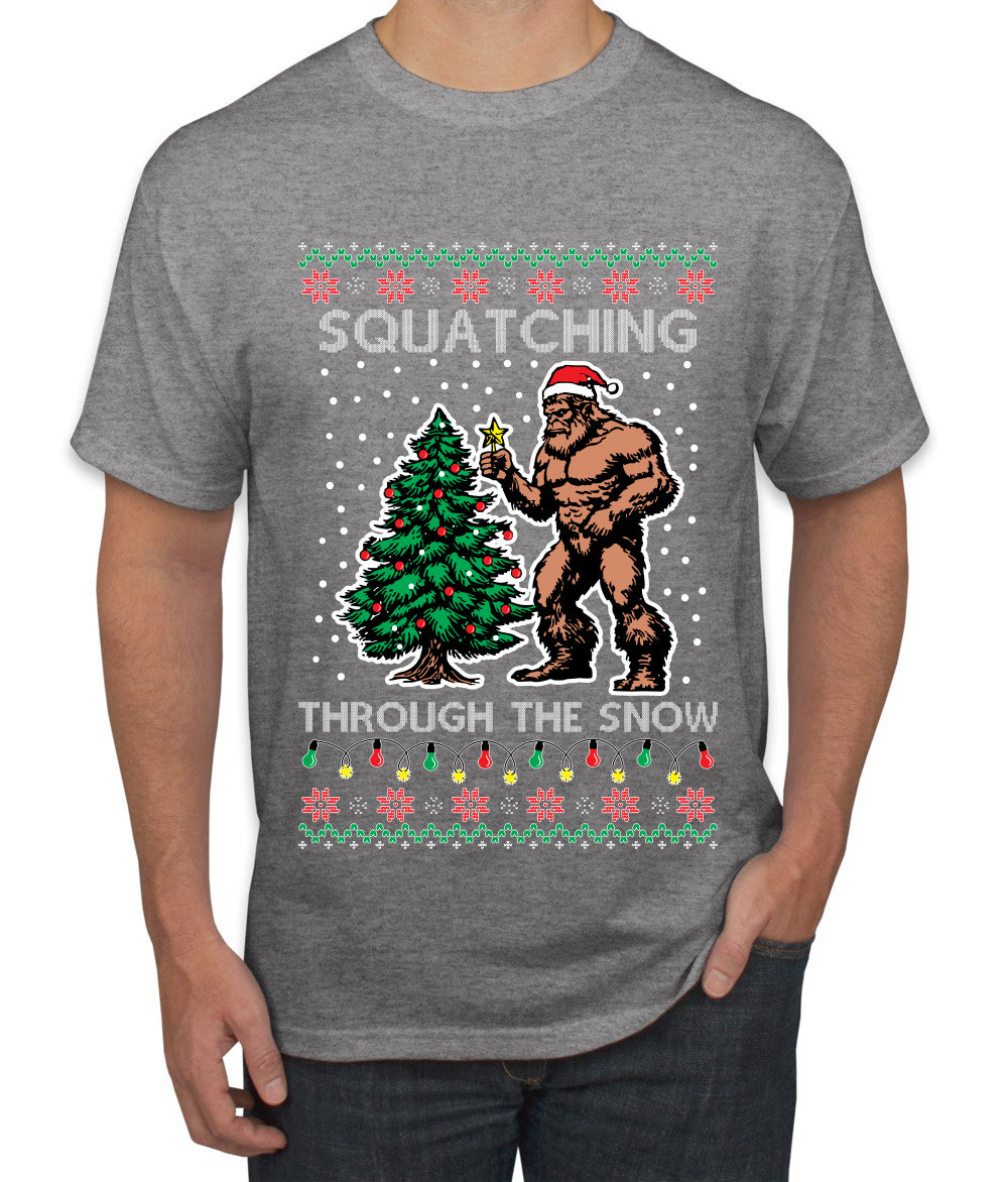 Squatching Through The Snow Bigfoot, Ugly Christmas Sweater Unisex Men's T-Shirt