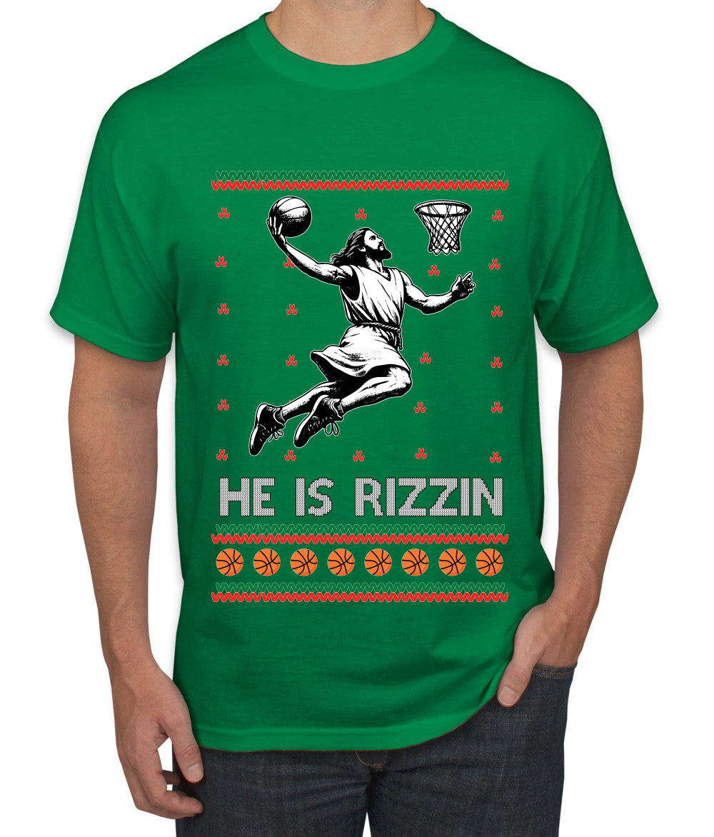 He Is Rizzin, Ugly Christmas Sweater Unisex Men's T-Shirt