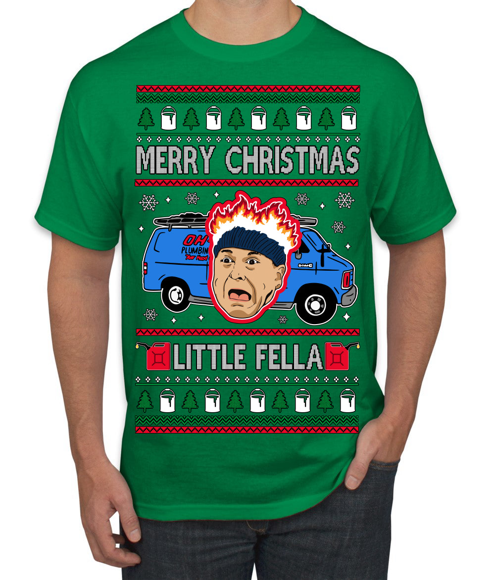 Merry Christmas Little Fella Funny 90s Harry Movie Quote Ugly Christmas Sweater Men's T-Shirt