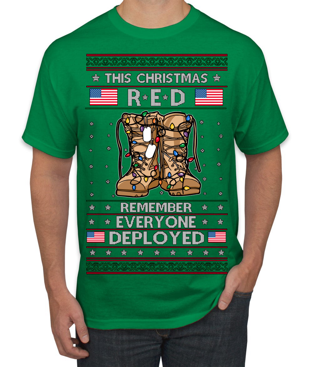 This Christmas RED Remember Everyone Deployed Veteran Ugly Christmas Sweater Men's T-Shirt