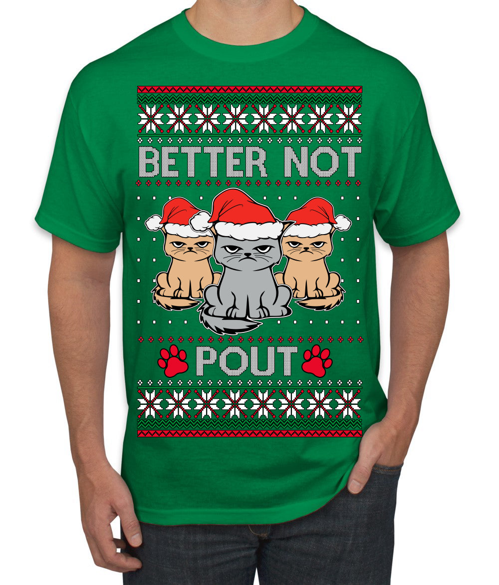Better Not Pout, Cute Sad Santa Cats | Funny Ugly Christmas Sweater Men's T-Shirt