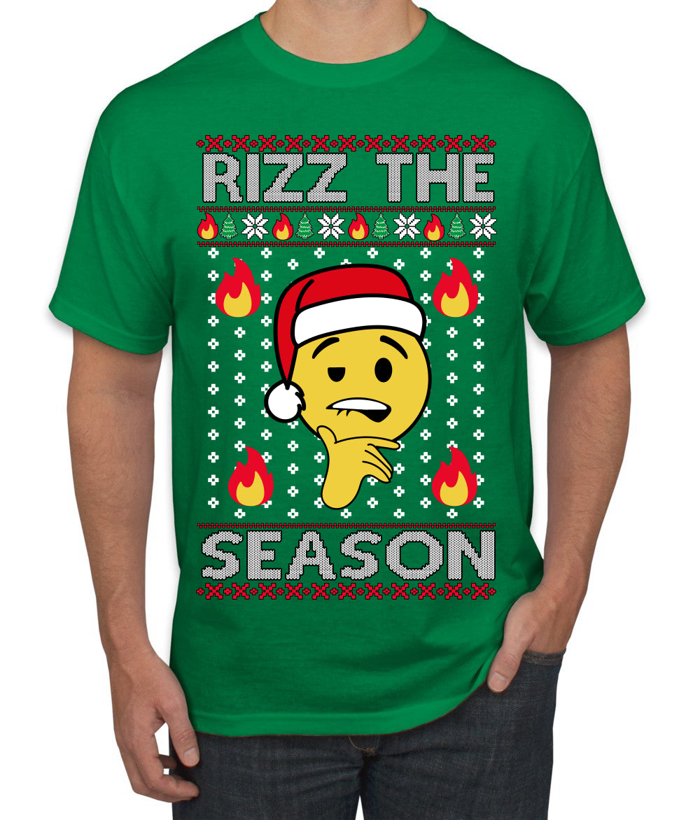 Rizz the Season Viral Internet Fire Emoji Face Meme Ugly Christmas Sweater Men's T-Shirt