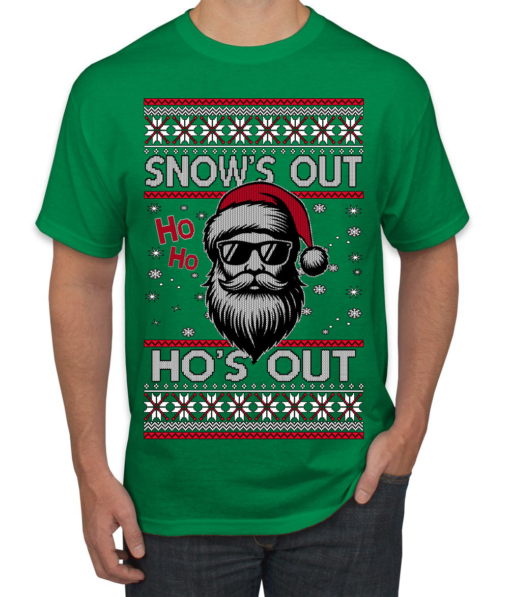 Snow's Out Hos Out | Funny Santa Claus Ugly Christmas Sweater Men's T-Shirt