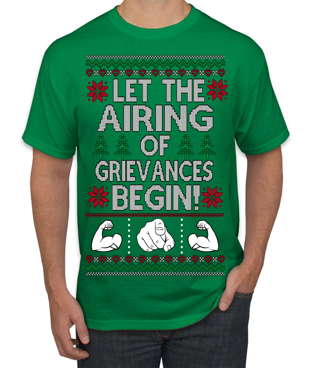 Let the Airing of Grievances Begin Funny TV Sitcom Festivus Ugly Christmas Sweater Men's T-Shirt