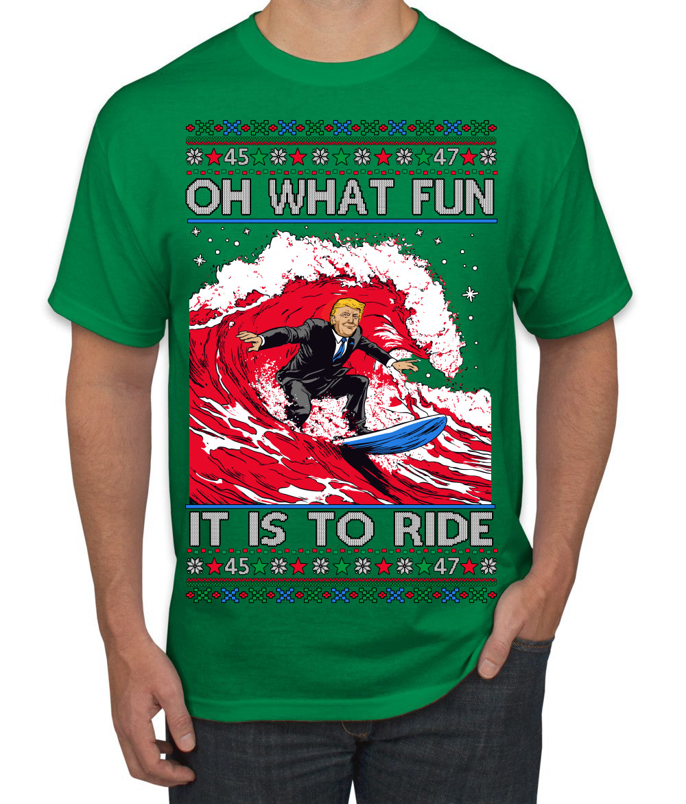 Oh What Fun It Is to Ride Donald Trump Red Wave Landslide Ugly Christmas Sweater Men's T-Shirt