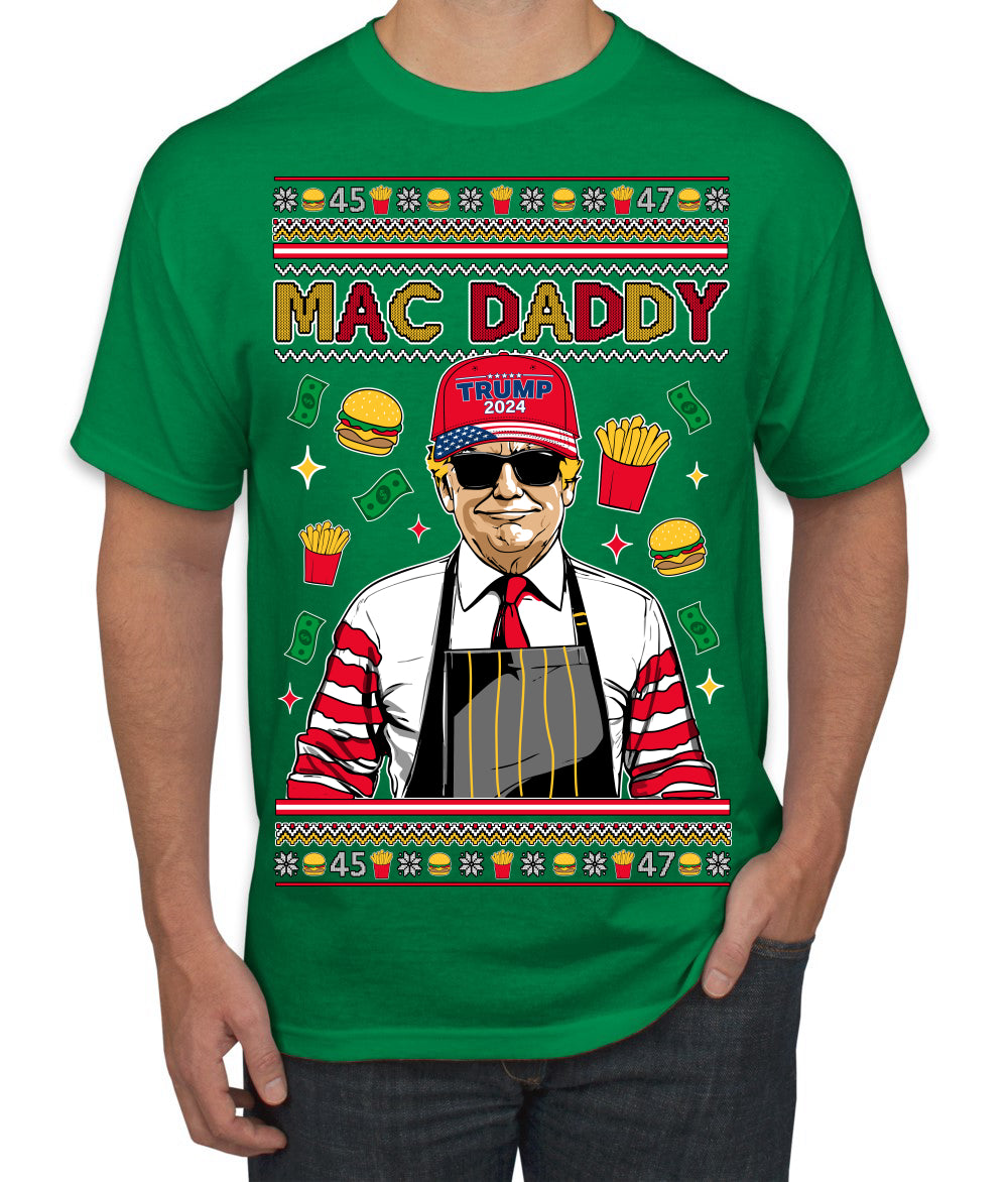 Mac Daddy Funny Viral Trump Meme Fast Food Fries Burgers Ugly Christmas Sweater Men's T-Shirt
