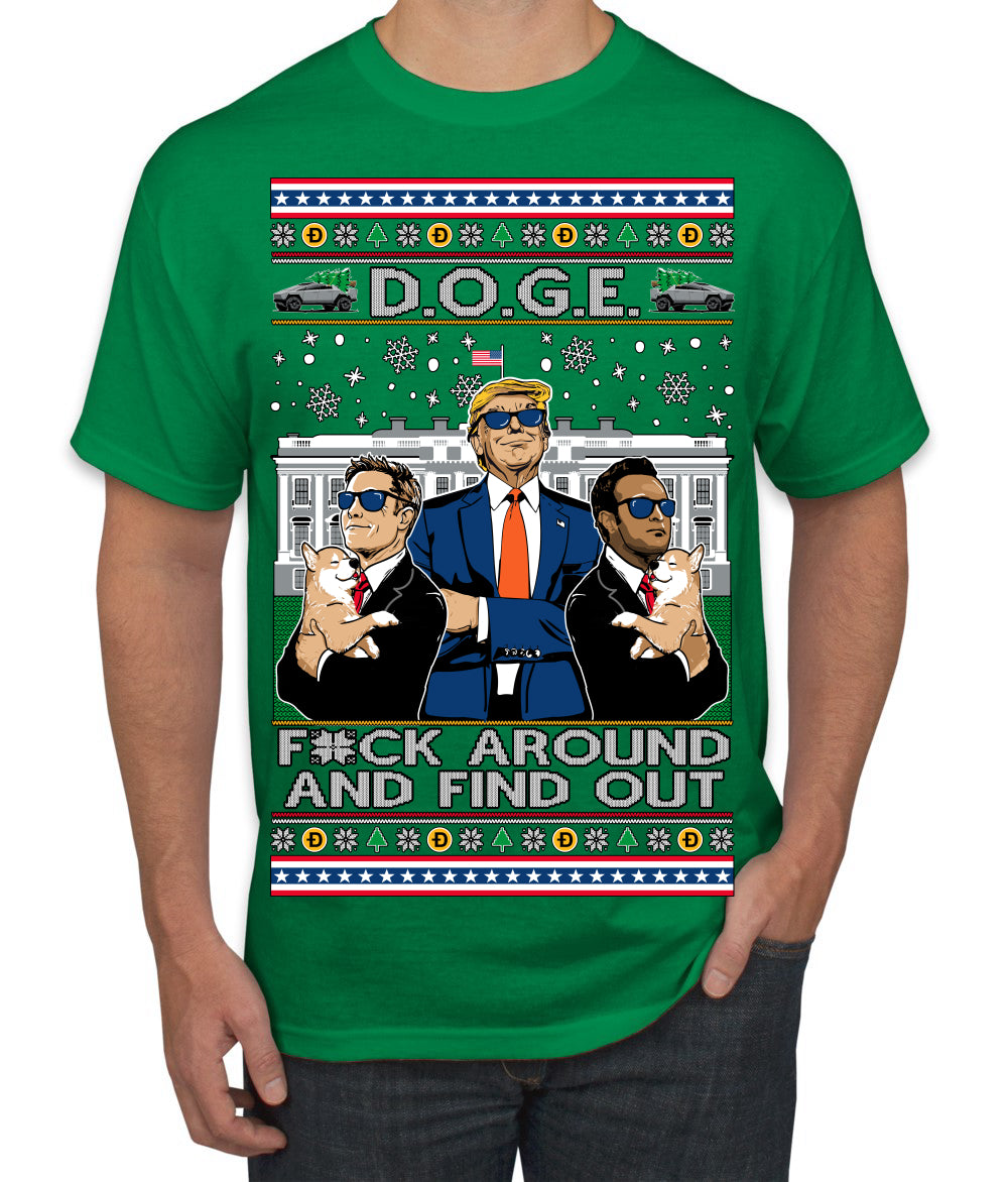 Doge F Around and Find Out Donald Trump Elon Vivek MAGA Ugly Christmas Sweater Men's T-Shirt