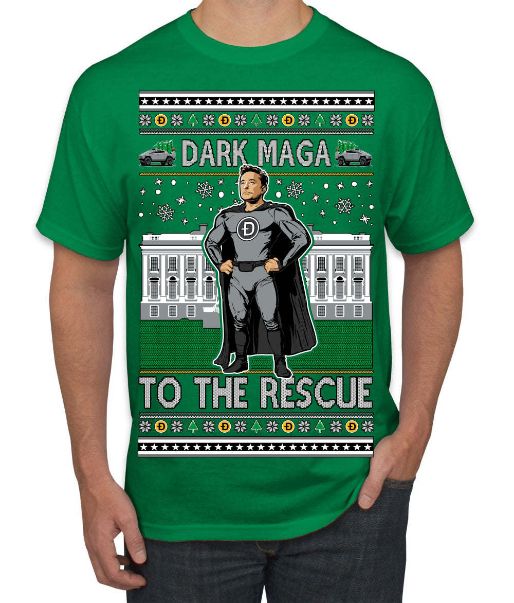 Dark MAGA to the Rescue Elon Superhero Doge Crypto Ugly Christmas Sweater Men's T-Shirt